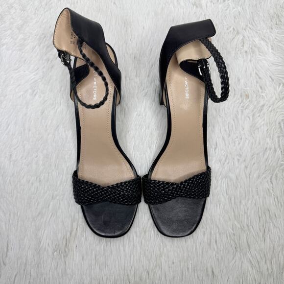 POUR LA VICTOIRE ANTHRO / Hazel black braided ankle strap heeled sandals / 10 - Picture 7 of 11
